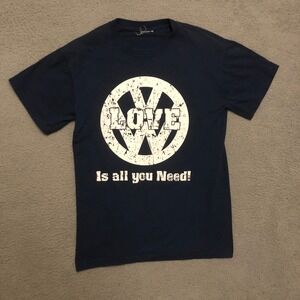 VW Love Is All You Need T Shirt Navy Blue Volkswagen Graphic Small/Med